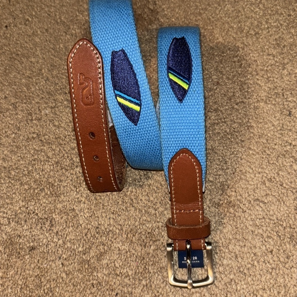 Vineyard Vines Boys Surfboard Embroidered Canvas Club Belt Sz 28 Preppy Coastal